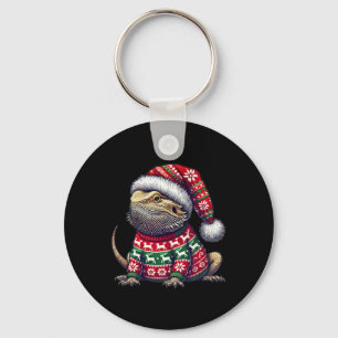 Bearded Dragon Ugly Sweater Santa Hat Christmas  Keychain