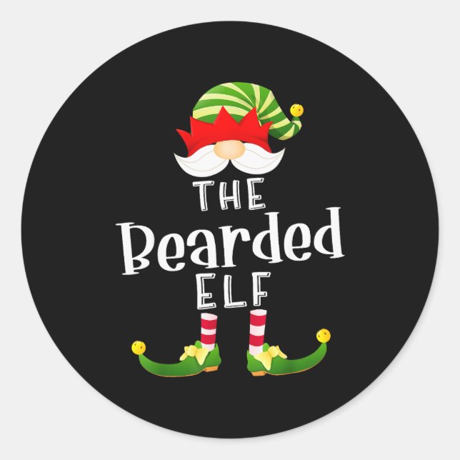 Bearded Elf Group Christmas Funny Pajama Party  Classic Round Sticker (Front)