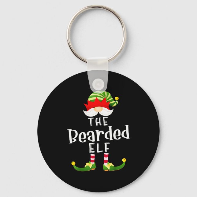 Bearded Elf Group Christmas Funny Pajama Party  Keychain (Front)
