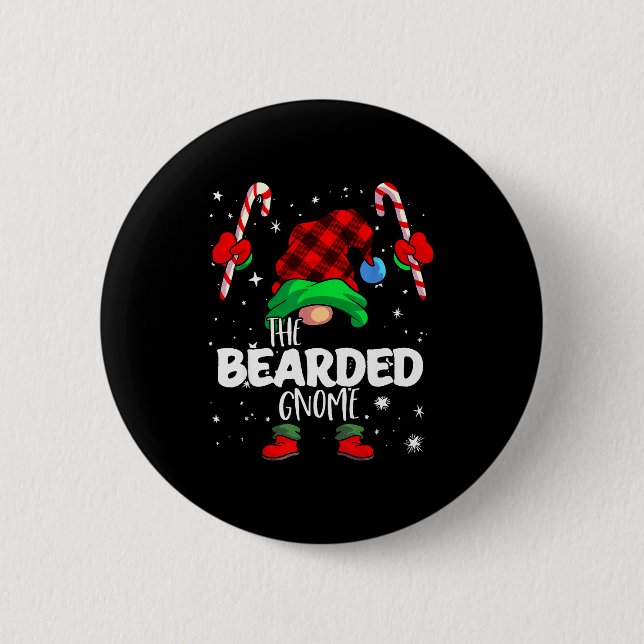 Bearded Gnome Red Buffalo Plaid Matching Family Ch 2 Inch Round Button (Front)