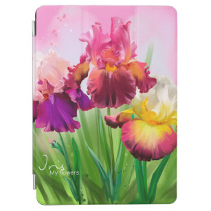 Bearded iris and splashes of watercolor painting	 iPad air cover