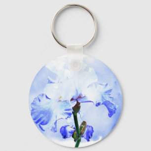 Bearded Iris - Blue And White Keychain