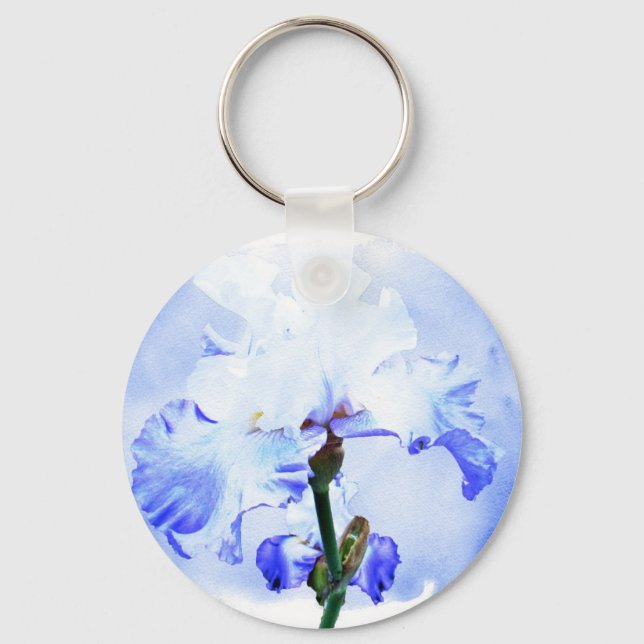 Bearded Iris - Blue And White Keychain (Front)
