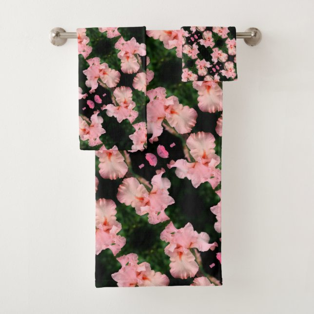 Bearded Iris Flower In Peach Abstract Pattern    Bath Towel Set (Insitu)