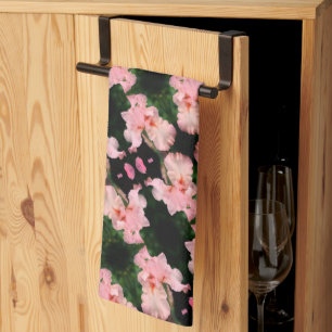Bearded Iris Flower In Peach Abstract Pattern Kitchen Towel