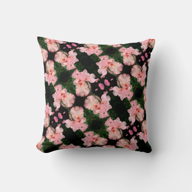 Bearded Iris Flower In Peach Abstract Pattern  Throw Pillow (Front)