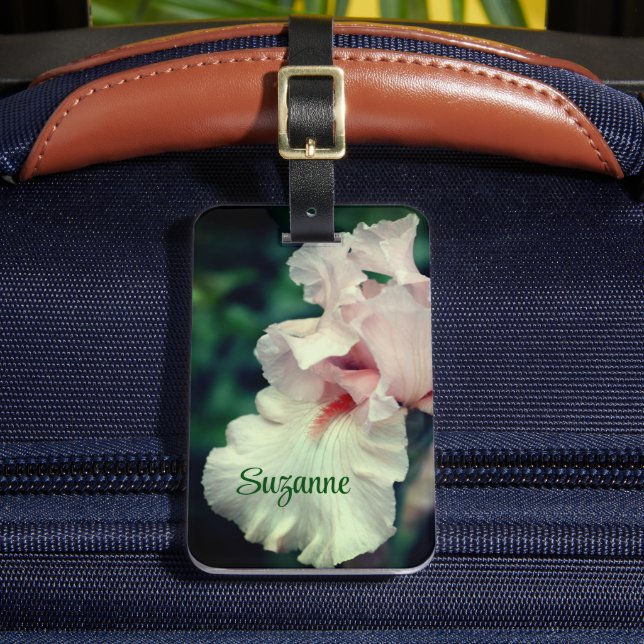 Bearded Iris Flower In Peach Personalized Luggage Tag (Front Insitu 2)