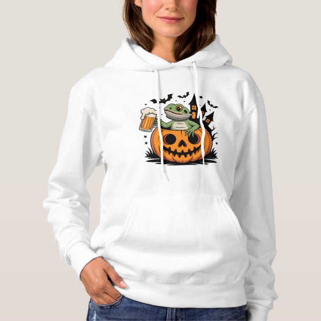 Bearded Lizard in Pumpkin with Beer Hoodie (Front)