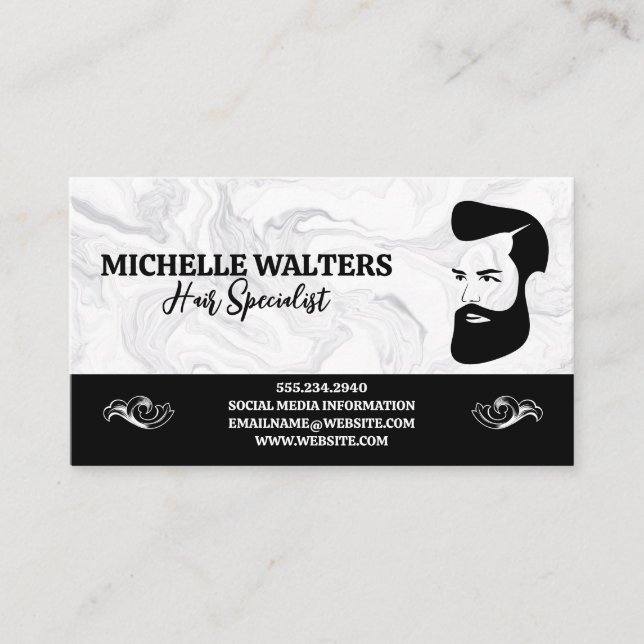 Bearded Man and Hair Style | Marble Business Card (Front)