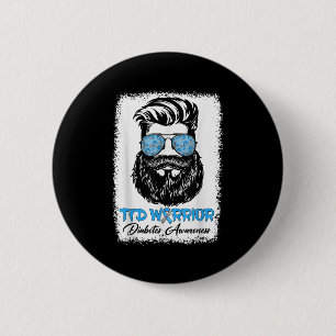 Bearded Man T1d Warrior Type 1 Diabetes Awareness  2 Inch Round Button