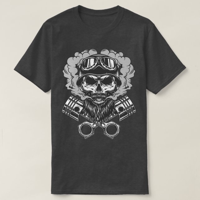 Bearded moustached biker Skull T-Shirt (Design Front)