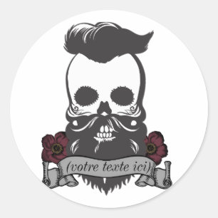 Bearded skull ribbon classic round sticker