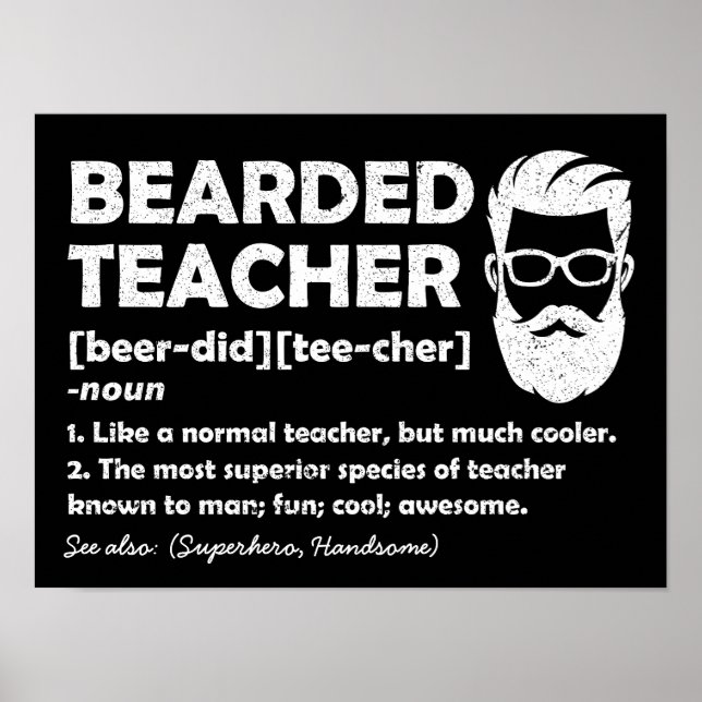 Bearded Teacher Funny Definition Personalized Poster (Front)