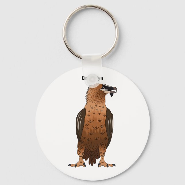 Bearded Vulture cartoon illustration Keychain (Front)