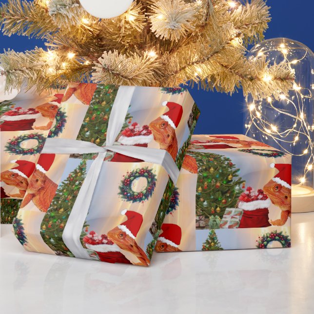 Beardie-Claus - Bearded Dragon Santa Wrapping Paper (Holidays)
