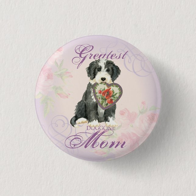 Beardie Heart Mom 1 Inch Round Button (Front)