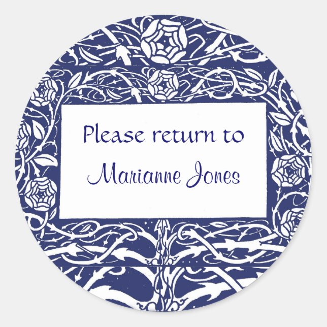 Beardsley Border Elegant Bookplate Classic Round Sticker (Front)