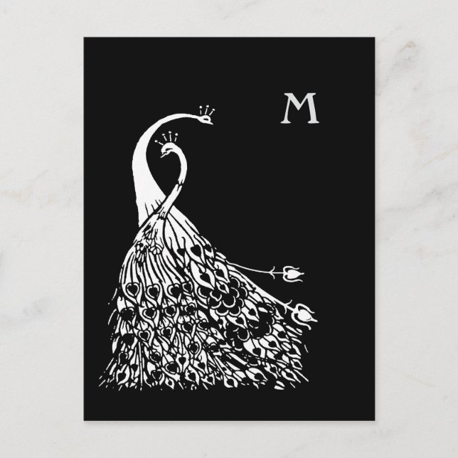 Beardsley Peacocks Pair Monogram Post Card (Front)