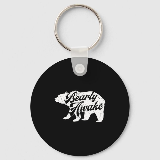Bearly Awake Bear. Funny Bear Christmas Pajamas Gi Keychain (Front)