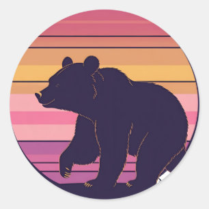Bearly Awake – Funny Retro Bear Sunset Design Classic Round Sticker