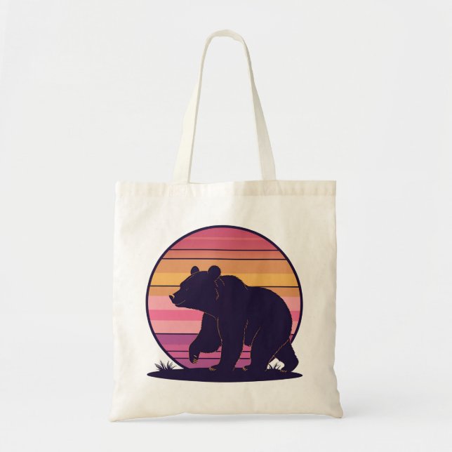  Bearly Awake – Funny Retro Bear Sunset Tote Bag (Front)
