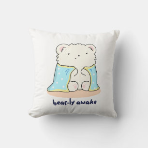 Bearly Awake Funny Sleepy Bear Pun Throw Pillow