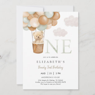 Bearly First Teddy Bear 1st Birthday Invitation