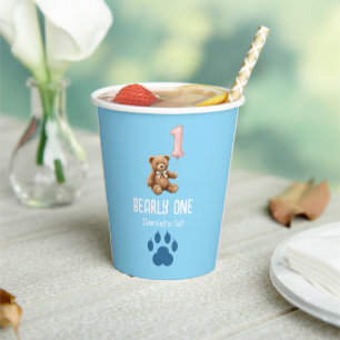 Bearly One Brown Teddy Bear First Birthday Paper Cups