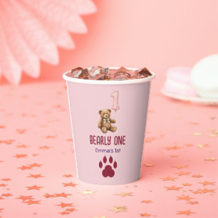 Bearly One Brown Teddy Bear First Birthday Paper Cups
