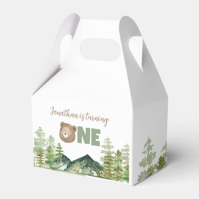 Bearly Turning One First Birthday Woodland Theme Favor Box (Front Side)