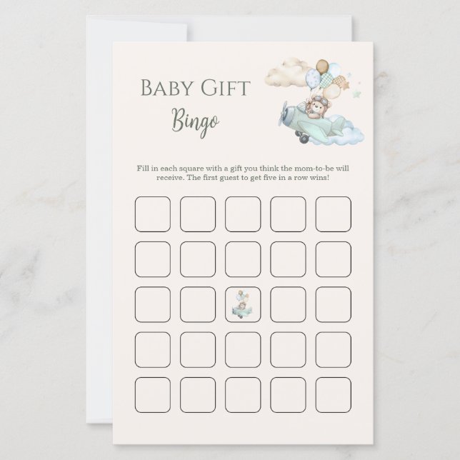 Bearly Wait Airplane Baby Shower Bingo Game (Front)