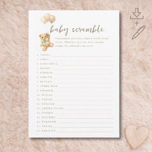 Bearly Wait Baby Shower Game Baby Scramble Card