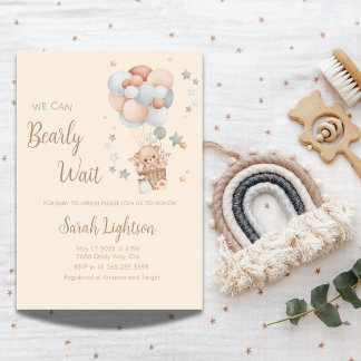 Bearly Wait Baby Shower Neutral Teddy Theme Invitation