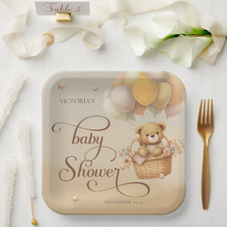Bearly wait baby shower paper plate
