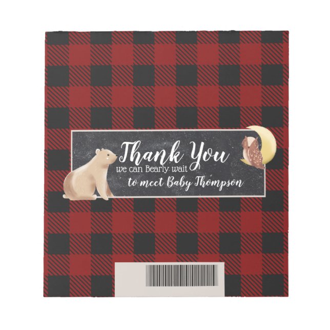 Bearly Wait Baby Shower Plaid Candy Bar Wrap Notepad (Front)