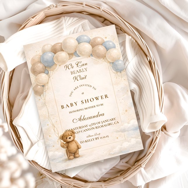 Bearly Wait Balloon Baby Shower Invitation (Creator Uploaded)