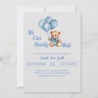 Bearly Wait Balloons Baby shower Invitation