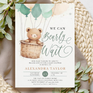 Bearly Wait Balloons Bear Sage Baby Boy Shower Invitation