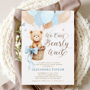 Bearly Wait Balloons Bow Blue Tan Boy Baby Shower Invitation