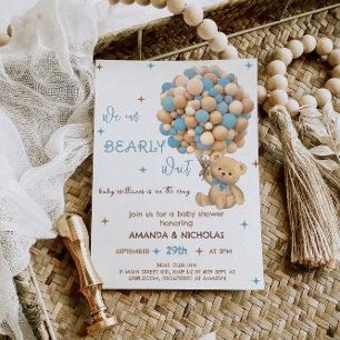 Bearly Wait Bear Blue Boy Shower Invitation