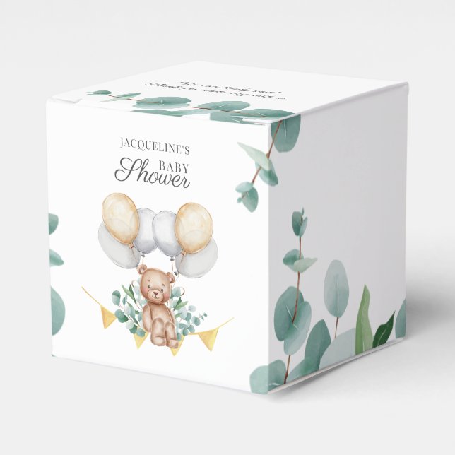Bearly Wait Bear Eucalyptus Balloons Baby Shower Favor Box (Front Side)