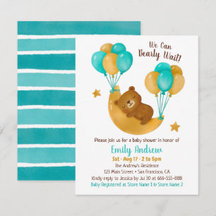 Bearly Wait Bear Sleeping On Moon Baby Shower Invitation