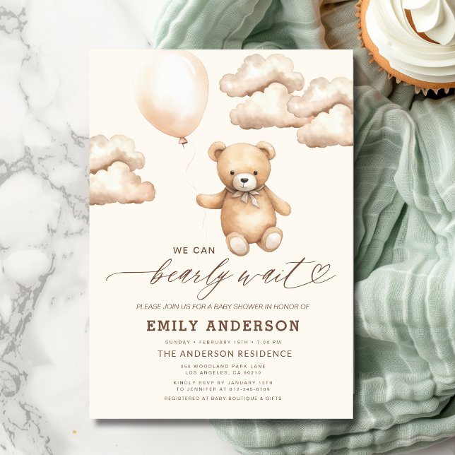 Bearly Wait Beige Gender Neutral Baby Shower Invitation (Creator Uploaded)