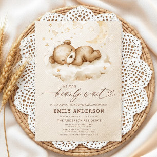 Bearly Wait Beige Gender Neutral Baby Shower Invitation