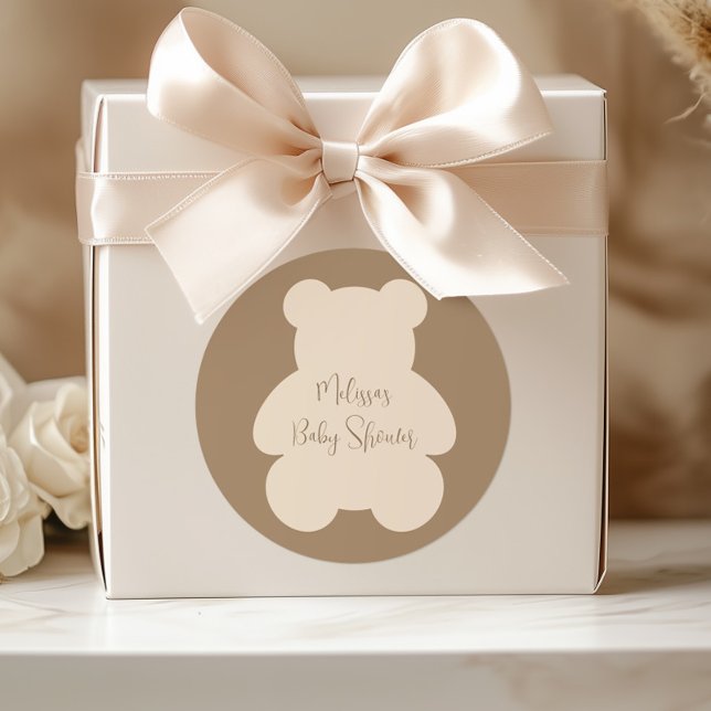 Bearly Wait Beige Teddy Bear Baby Shower Classic Round Sticker (Creator Uploaded)
