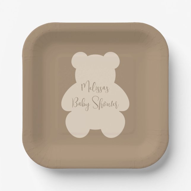 Bearly Wait Beige Teddy Bear Baby Shower Paper Plate (Front)