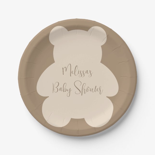 Bearly Wait Beige Teddy Bear Baby Shower Paper Plate (Front)