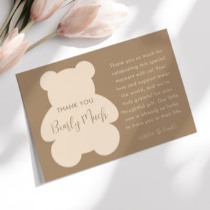 Bearly Wait Beige Teddy Bear Baby Shower Thank You Card