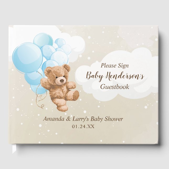 Bearly Wait Blue Balloon Teddy Bear Guest Book (Front)