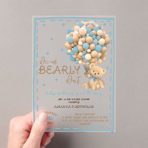 Bearly Wait Blue Boy Baby Shower   Acrylic Invitations